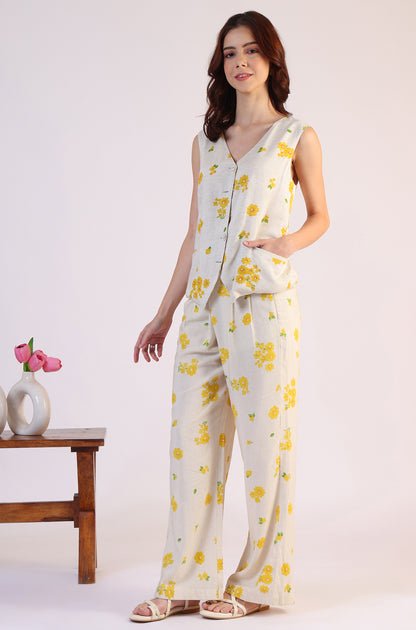 Floral Printed Rayon Top & Parallel Pant Co-Ord Set - Image 1