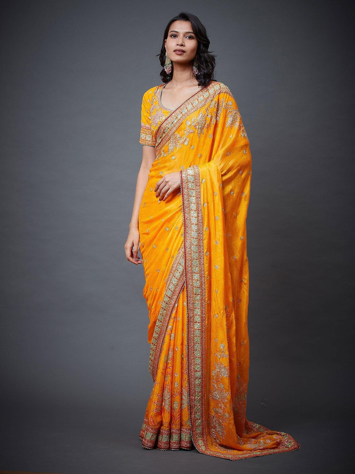 Mango & Multi Waterfall Saree - Image 1
